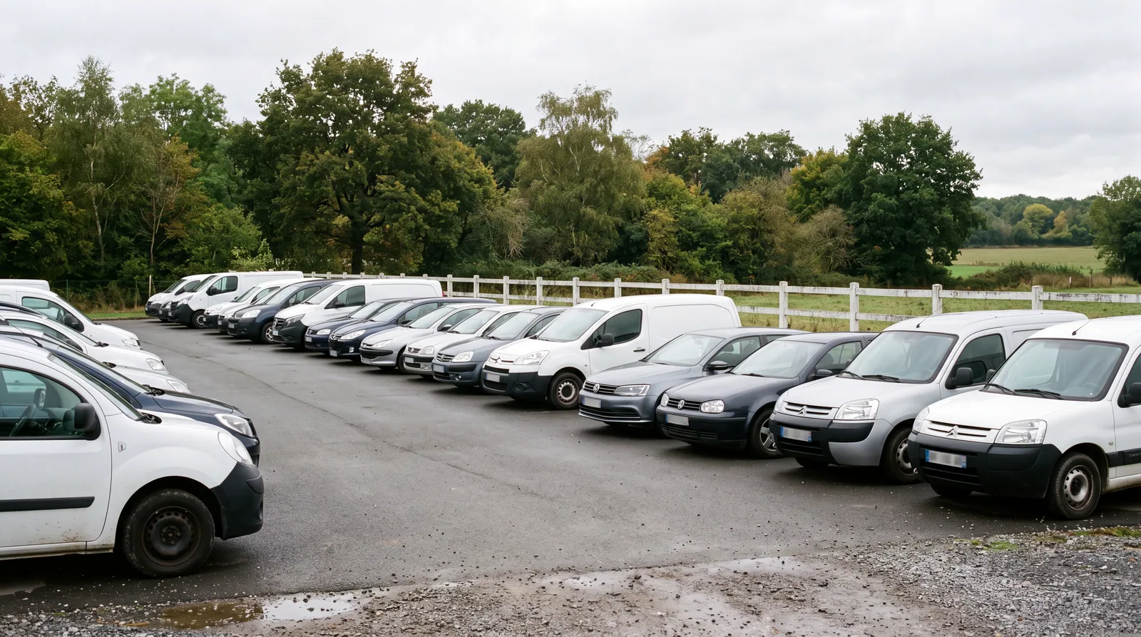 Alignement de voitures et d’utilitaires d’occasion sur le parc de Casse Auto Tessier